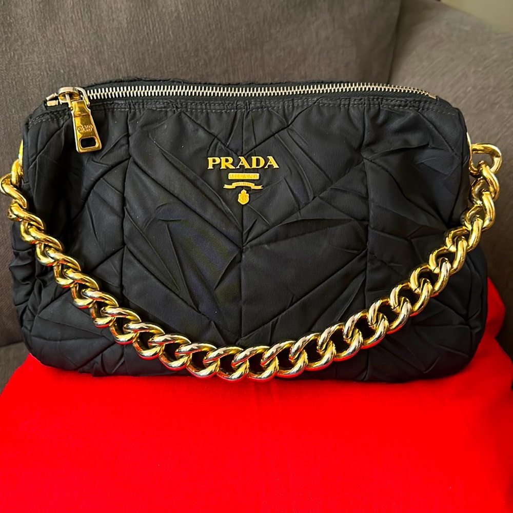 Prada Black Shoulder Bag with Gold Chain